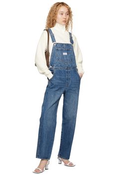 Levi's: Blue Vintage Denim Overalls | SSENSE Overalls With Long Sleeve Shirt, Everyday Bib Front Overalls With Pockets, Casual Dark Wash Bib Front Overalls, Denim Overalls With Patch Pockets, Workwear Bib Front Jeans, Workwear Bib Front Jeans With Pockets, Casual Denim Jumpsuit With Patch Pockets, Workwear Jeans With Bib Front And Pockets, Casual Denim Overalls Jumpsuit With Patch Pockets