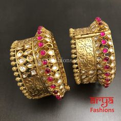 2.4,2.6 Rajwadi Ruby Kundan Jadau Kada with and stones Jadau Kada, Rajwadi Bangles, Light Weight Jewelry, Stone Feature, Indian Weddings, Ruby Stone, Gold Polish, Memorable Gifts, Gold Finish