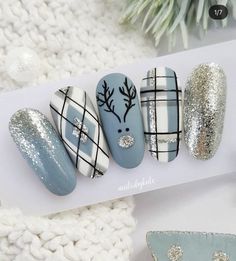 Nagel Stamping, Blue Christmas Nails, Xmas Nail Art, Manicure Gel, Nails Only, Winter Nail Designs