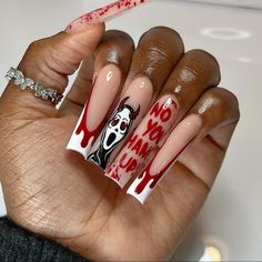 📸: brooklynxnailss #halloweennails #spookynails Cute Red Nails, Spooky Nail, 2023 Nails, October Nails, Drip Nails, Stylish Nails Designs