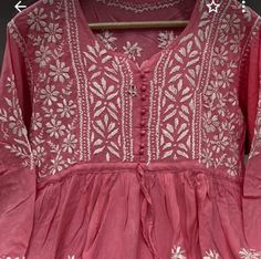 Pink col cotton kurta chickankaari work ghaans patti phanda stitch Spring Cotton Traditional Wear With Gota Work, Spring Traditional Cotton Wear With Gota Work, Cotton Long Sleeve Kurta With Gota Work, Long Sleeve Cotton Kurta With Gota Work, Cotton Kurta With Gota Work For Diwali, Cotton Kurta With Gota Work For Navratri, Diwali Cotton Kurta With Gota Work, Navratri Cotton Kurta With Gota Work, Cotton Traditional Wear With Dori Work