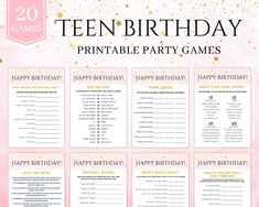 a birthday party game with the words happy birthday written in pink and gold on it