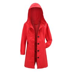 Red Weatherproof Hooded Outdoor Rainproof Coat Red Hooded Outerwear For Outdoor, Red Windproof Outerwear For Outdoor Activities, Red Windproof Long Sleeve Windbreaker, Red Outdoor Outerwear With Detachable Hood, Solid Hooded Raincoat For Outdoor Activities, Red Winter Windbreaker With Detachable Hood, Red Hooded Raincoat For Winter, Red Winter Outerwear For Rainy Weather, Red Long Sleeve Windproof Windbreaker