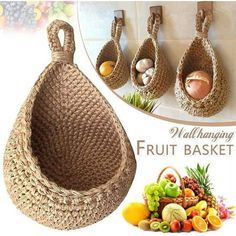 the fruit basket is hanging on the wall