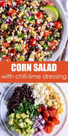 corn salad with black beans, tomatoes, avocado and cilantro