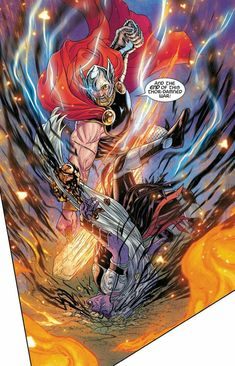 the comic character is being attacked by an evil man with fire and lightning in his hands