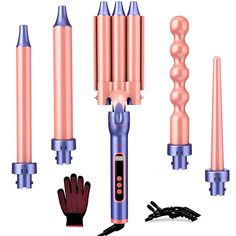 PRICES MAY VARY. [All-in-1 Curling Wand Set] Our ceramic curling iron set includes interchangeable barrels of 0.87inch triple barrel curling iron, 1inch spiral barrel (bubble curling wand), 0.75inch barrel curling wand, 0.35-0.75inch conical barrel (tapered curling wand), and 1inch barrel curling wand to help you to make different hair styles with different size wand. Along with these, the package includes 2 hair clips, heat protective glove. [Quality Material Heating] The curling wand is compos Bubble Curling Wand, Tapered Curling Wand, Hair Curler Wand, 3 Barrel Curling Iron, Wand Curling Iron, Hair Tool Set, Curling Wand Set, Best Curlers, Barrel Curling Iron