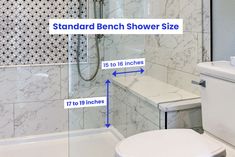 a bathroom with measurements for the standard shower size and how to use it in your home