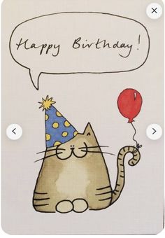 a birthday card with a cat holding a balloon