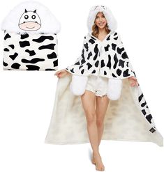 The fleece blanket features a lightweight, pill-free microfiber fleece that is not only supremely soft, but warm and cozy. Cow Bedding, Leopard Cartoon, Nightgown Pajamas, Cow Blanket, Blanket Dress, Cow Gifts, Onesie Pajamas, Blanket Hoodie, Comfort Blanket