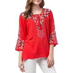 Raj Dahlia Tunic - 9701165 | HSN Tunic Tops With Jeans, Tops With Jeans, Cowl Neck Tunic, Fancy Tops, Embroidered Tunic, Knit Tunic, Pullover Designs, Beautiful Embroidery, Ladies Tops Fashion