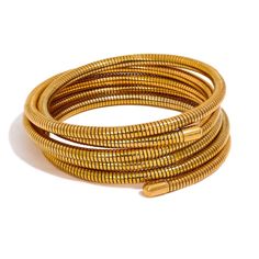 Gold Bangle Bracelet Gold Elegant Gold Metal Wrap Bracelet, Gold Metal Wrap Bracelet Bangle, Flexible Gold-plated Bracelets, Gold Flexible Slinky Bracelet, Gold Flexible Bangle Bracelet, Adjustable Gold Slinky Bracelets, Adjustable Flexible Gold Bangle, Gold Slinky Metal Jewelry, Love And Co