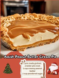 an advertisement for a peanut butter cream pie