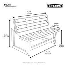 a drawing of a bench with measurements for it