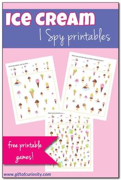 ice cream spy printables for kids to use in the classroom or at home