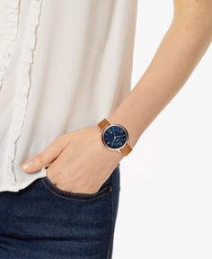 Taking inspiration from the natural world, this satin blue and brown leather Jacqueline watch by Fossil has restrained rose gold-tone accents. Brown Leather Strap Watch, Leather Strap Watch, Brown Leather Strap, Blue And Brown, Leather Watch, Fossil, Leather Straps, The Natural, Brown Leather