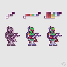 some pixel art that looks like the characters in teenage mutant turtles, with different colors and shapes