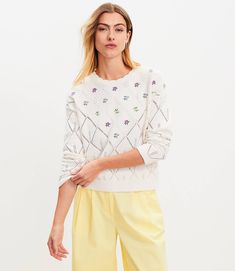 Floral Embroidered Pointelle Sweater Pointelle Sweater, Hip Style, Easy Shape, Petite Pants, Detailed Sweater, Love Clothing, Dress With Cardigan, Soft Knits, Dress Accessories