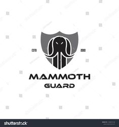 an elephant head with the word mammoth guard on it's chest logo design template