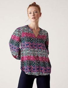 Blouses Fitted Blouses, Marks And Spencer, Polka Dot, Polka Dots, Cotton Blend, Blouses, Relaxed Fit, V Neck