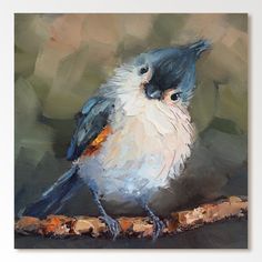 a painting of a bird sitting on a branch