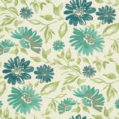 blue and green flowers on white fabric