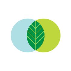 two green leaves on top of each other in front of a blue circle with the words,