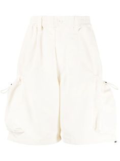 cream white concealed fly and button fastening elasticated waistband two side inset pockets two side patch pockets two rear jetted pockets belt loops knee-length straight hem Casual Shorts For Men, Cargo Shorts Men, Shorts White, Pocket Belt, White Denim, Boy Shorts, Cream White, Cotton Shorts, Cargo Shorts