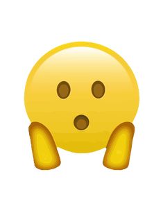 a yellow smiley face with brown eyes and two hands on the bottom of his head