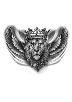 a drawing of a lion with wings and a crown on top of it's head