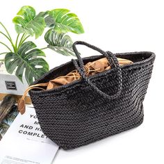 Buy Black Cow Leather Woven Tote Handbags Worldwide Free shipping and return, color: Black , material: Genuine Leather Woven Leather Bag, Slouchy Bag, Basket Woven, Vegetable Basket, Black Cow, Leather Handbags Women, Leather Weaving, Summer Black, Leather Bags Handmade