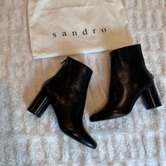 Ok, So I Bought These At A Pop-Up Event In Manhattan And I Tried To Convince Myself That They Were My Size But They Are Actually Way Too Tight!! I Wore Them In The House And When I Tried Them On In The Store!! They Are So Gorgeous And Sexy Someone Has To Bewearing These!!! Sandro Boots, Pop Up Event, Black Leather Ankle Boots, My Size, Work Outfits, Leather Ankle Boots, Shoes Heels Boots, I Tried, Manhattan