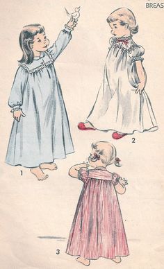 Babydoll Pajamas, Toddler Nightgown, Nightgown Pattern, Vintage Pajamas, Vintage Kids Clothes, Kids Sewing