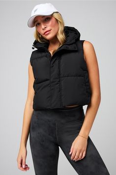 Essential Cropped Hooded Puffer Vest Fabletics black female Activewear >> Womens >> Jackets & Outerwear >> Jackets regular Everyday Hidden Pockets/Reflective/Water-Resistant Cropped Puffer Vest, Hooded Puffer Vest, Female Activewear, Cozy Jacket, Womens Jackets, Every Color, Winter Essentials, Water Resistant Fabric, Puffer Vest