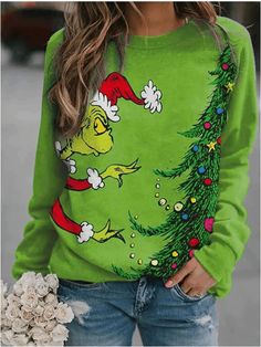 American Christmas, Party Kleidung, Christmas Print, Fleece Sweater, Loose Sweater, Long Sleeve Sweatshirt, Print Sweatshirt, Printed Sleeves, Christmas Prints