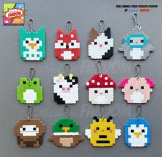 the pixel keychains are all made out of different types of items and colors