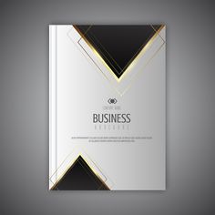 a white and black business brochure with gold trimmings on the edges