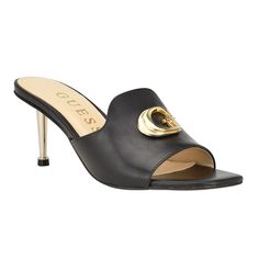 PRICES MAY VARY. The minimal and modern Snapps by GUESS gives you the perfect heel height to complete your wardrobe. The single band finished with signature ‘G’ hardware adds enough detail to elevate any look. Open/Square Toe Slip-on Closure 2.56" heel height Black Sandals Outfit, Mule Heel, Perfect Heels, Sandals Outfit, Black Sandals Heels, Heeled Sandal, Fashion Sandals, Fall Fashion Outfits, Heel Sandals