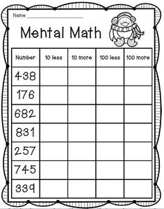 the mental math worksheet is shown with numbers and symbols on it, along with an image of a turtle