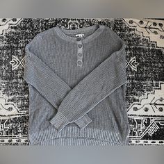 | Aeo Sweater | Gray | Knit | Henley | Drop Shoulder | Oversized Fit | Cotton | Size S | Fits S, M, & L | Nwot | Great Condition | No Rips Or Stains | Smoke & Pet Free Household * All Items Are Washed Before Shipment * Sweaters Knitted, Grey Sweaters, Pink Crewneck Sweatshirt, Henley Sweater, American Eagle Jeggings, Grey Tie Dye, Orange Sweaters, American Eagle Sweater, Pink Crewneck