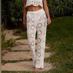 Originally Purchased At Anthro, Blue Tassel Brand Pants Are Soooo Cute! They Run Really Big! I Wear An Xl And They Are Too Long And To Big In The Waist For Me. A Medium Would Probably Fit Best. Someone Who Wears A 1xt Could Fit This. Fitted Crochet Lace Bottoms For Vacation, Bohemian Spring Bottoms With Crochet Lace, Spring Bohemian Bottoms With Crochet Lace, White Crochet Lace Bottoms For Vacation, Casual Crochet Lace Beach Bottoms, Casual Crochet Lace Bottoms For Vacation, White Crochet Lace Casual Bottoms, Casual White Crochet Lace Bottoms, White Casual Bottoms With Crochet Lace