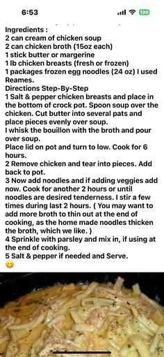 the recipe for chicken alfredo is shown in an image