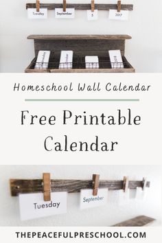 the free printable calendar for homeschool wall calendars is displayed on a shelf