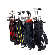 4 golf bag storage rack Golf Bag Storage, Sports Gear Storage, Wall Storage System, Garage Wall Storage, Golf Room, Wall Storage Systems, Space Efficient, Shop Storage, Gold Bag