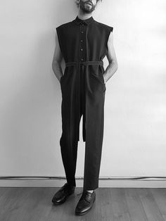 Good product but different sizes need to be careful the same size different colors and one is too small Men Black Overalls, All Black Formal Men, Jumpsuit Man, Mens Jumpsuit, Mens Tux, Black Jumpsuit Outfit, Black Onesie, Minimalist Clothing