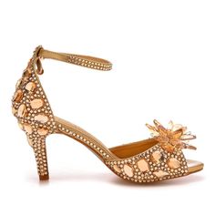 Details: Style:?Gorgeous Embellishment: Rhinestone, crystal Heels Type:?Stiletto Heel height:?2.95inch Closure Type:?one-strap buckle Toe: Peep Toe Upper Material:?PU Leather Sole Material:?Rubber Lining Material:?PU Leather Gold Heels With 4-inch Heel For Event, Glamorous Gold Ankle Strap Sandals, Summer Wedding Shoes In Gold For Events, Gold Wedding Shoes For Summer Events, Crystal Ankle Strap Heels For Evening, Gold Open Toe Heels For Gala, Gold Open-toe Heels For Gala, Elegant Crystal Sandals For Formal Occasions, Elegant Formal Crystal Sandals