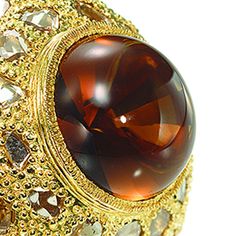 Oversized Saucer Ring with Large Cognac Quartz Centerstone and Diamonds - Coomi Tropical Tapestry, Ancient Roman Glass, Roman Glass, Sterling Silver Rings Bands, Bezel Set Diamond, Hoop Earring Sets, Gold Handles, Ancient Coins, Lemon Quartz