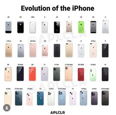 the evolution of the iphone is shown in different colors and sizes, including various models