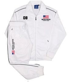 Royal Threads USA Olympics Sports Theme Tracksuits are great on the sports field and for daily casual activities. Perfect for Sports, Gym, Running, Trekking, Jogging, Exercise, and much more etc. This tracksuit is composed of very fine quality cotton & polyester blends. This sports theme tracksuit is durable and comfortable for every day wear. Men's jumpsuits have been in style for decades from the Olympics to daily activewear. Specifications: Men's/Boy's Regular Fit 2 piece Track Suit with USA White Sportswear Tracksuit For Training, White Moisture-wicking Tracksuit For Streetwear, White Moisture-wicking Casual Tracksuit, Fitted White Tracksuit For Gym, White Sportswear Activewear With Team Name, White Team Name Sportswear Activewear, White Athleisure Tracksuit For Sports Season, White Athleisure Tracksuit For Training, White Sporty Tracksuit For Gym