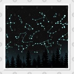 the night sky with many stars and trees